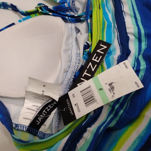 NWT Jantzen 2 Piece Set Swimwear Tiered Striped Tankini Top & Bikini Botom US 8 - Picture 17 of 17